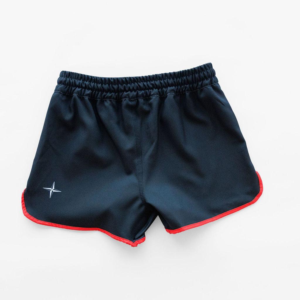 L* Shorts With Red Trim.